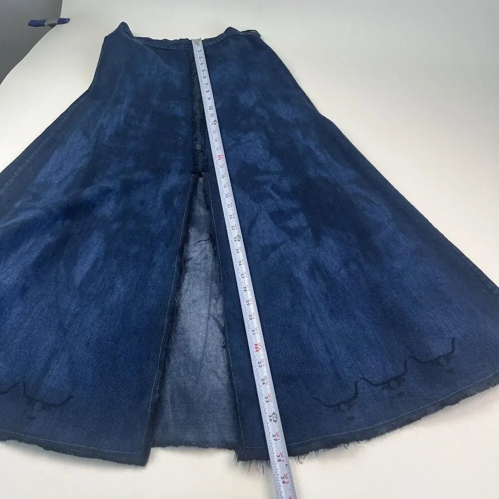 Heyne Bogut Denim Maxi Skirt 1 S Hand Printed Cow Bull Western Rodeo Festival